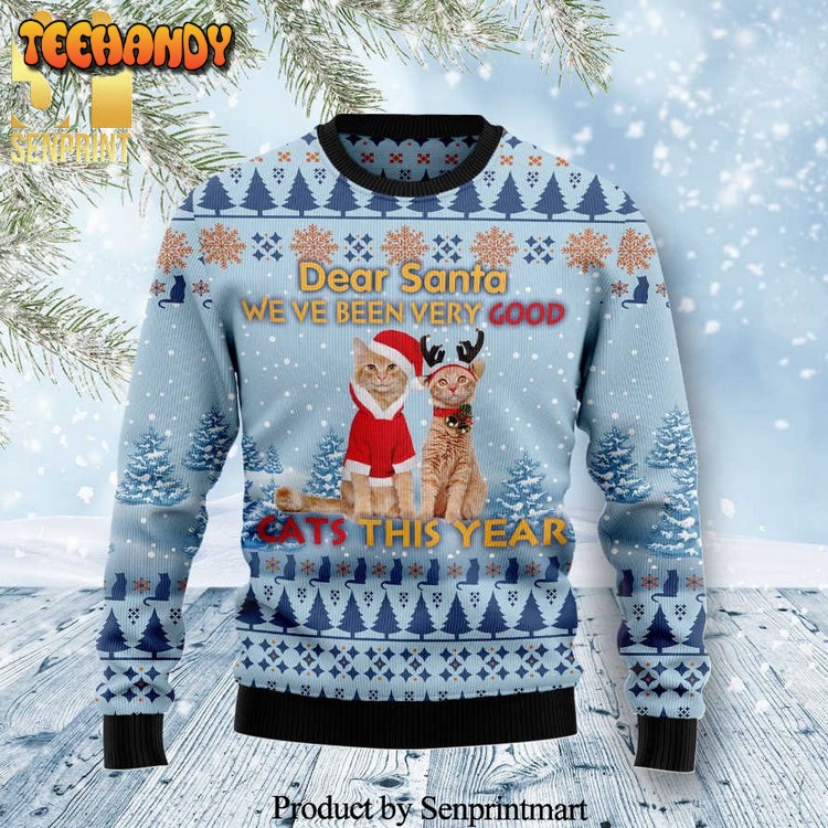 cat dear santa knitted ugly xmas sweater 4smxj