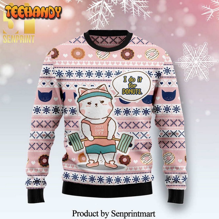 cat i do it for donuts knitted ugly xmas sweater ijezh