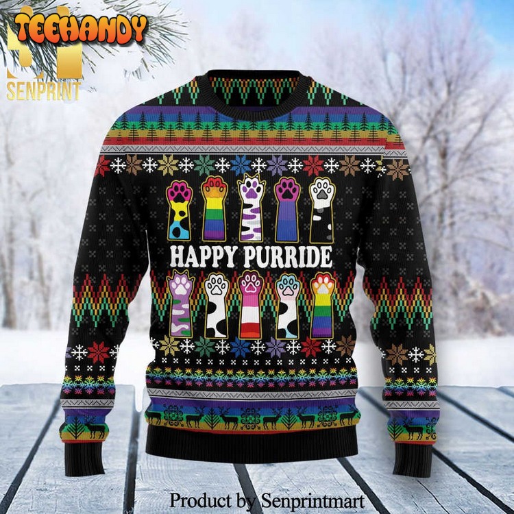 cat lgbt color happy purride knitted ugly xmas sweater 8blzq