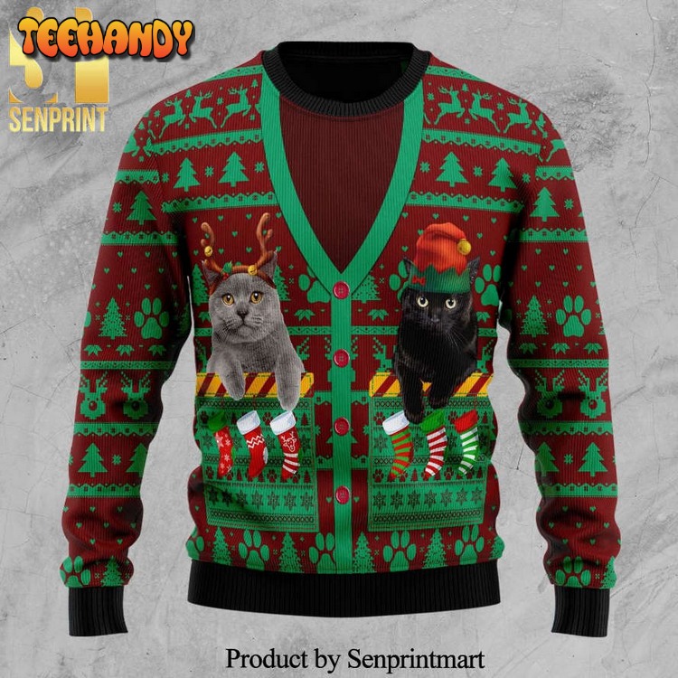 cat pocket xmas knitted ugly xmas sweater fwxhq