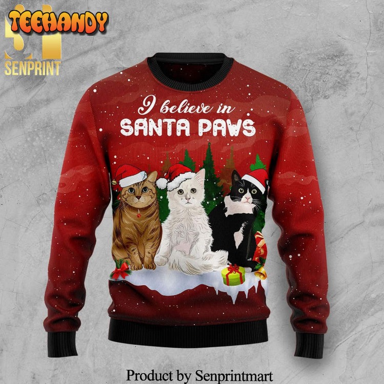 cat santa paws knitted ugly xmas sweater o0qlf