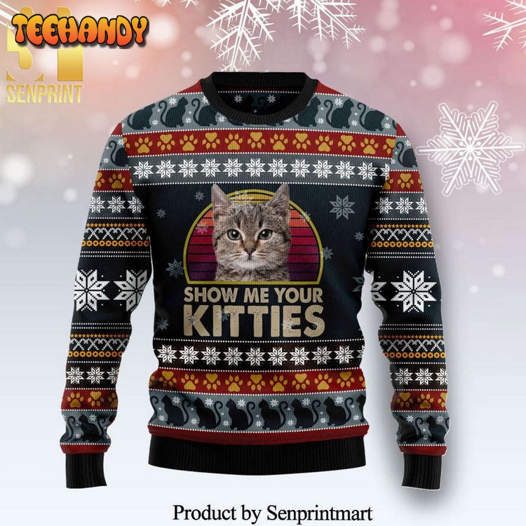 cat show me your kitties knitted ugly xmas sweater k4gbe