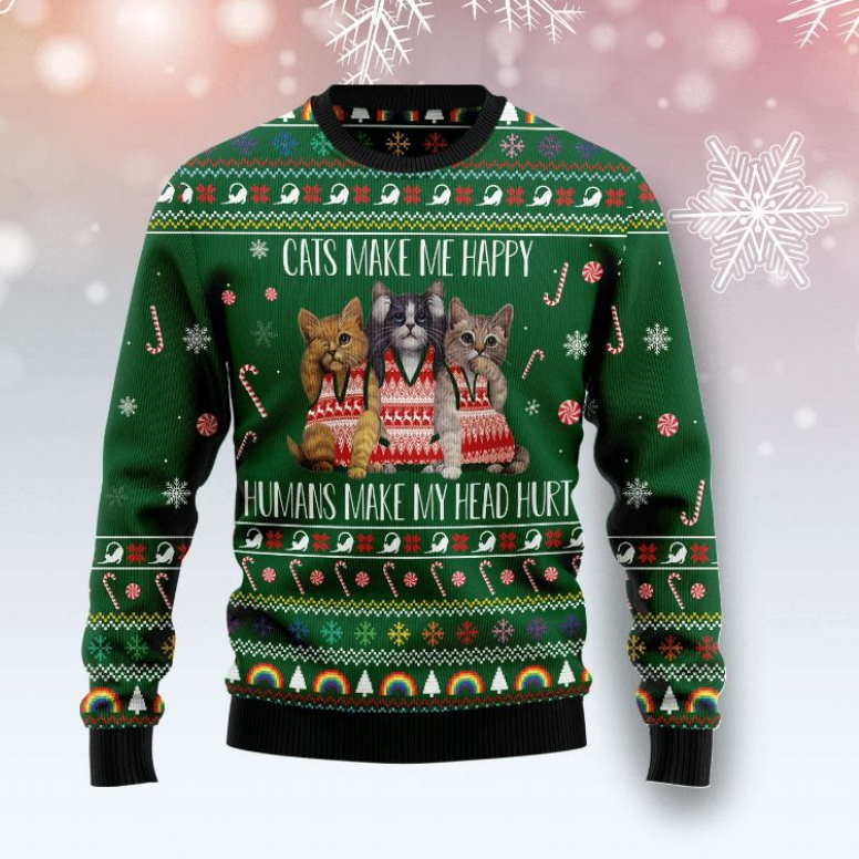 cats make me happy 3d christmas sweater59611