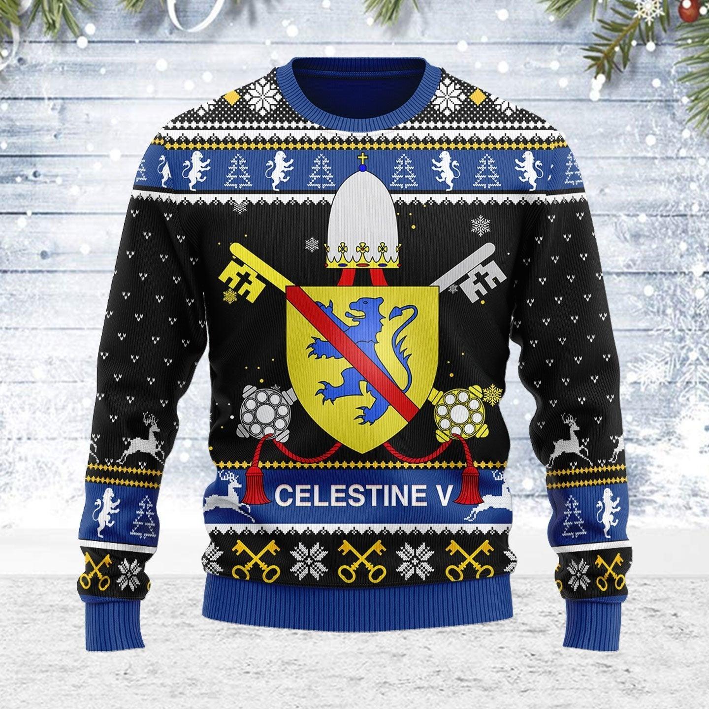 celestine v coat of arms ugly christmas sweater gearhomie com