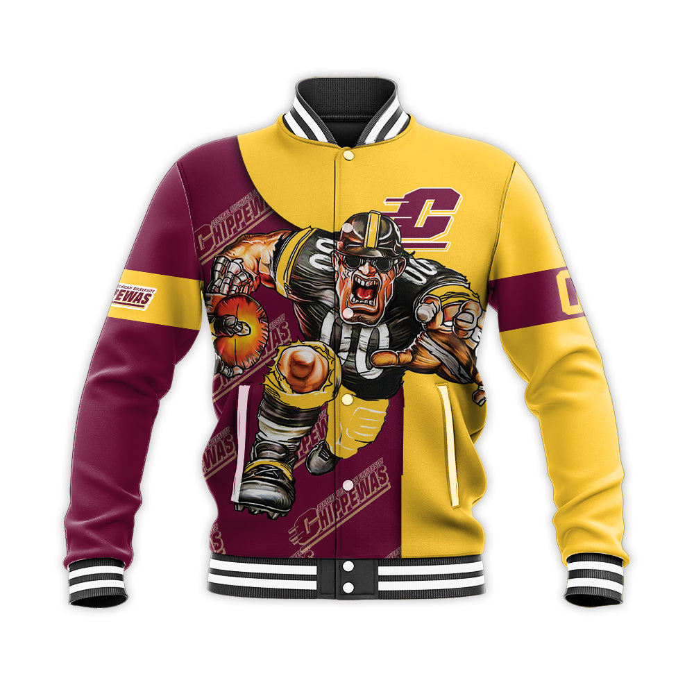 central michigan chippewas baseball jacket button up zipper hooded all over print football go on gift for fans ncaa fekdh