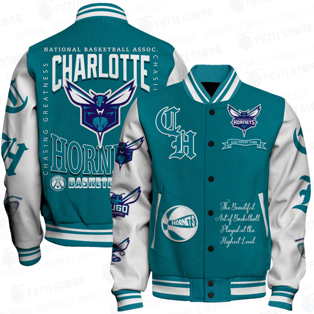 charlotte hornets nba print baseball varsity jacket baseball jacket all over print sfat v25 yrr1r