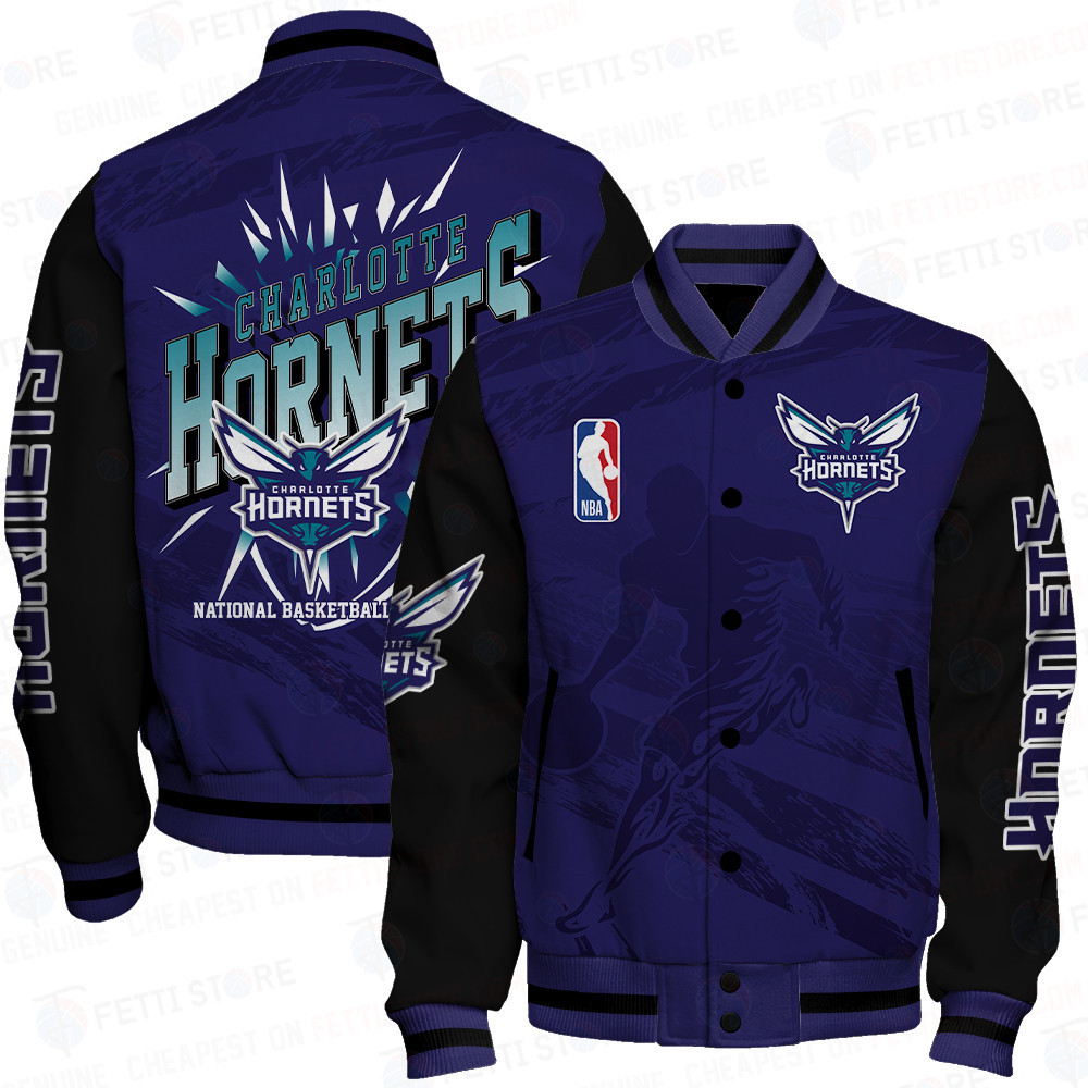 charlotte hornets nba print baseball varsity jacket baseball jacket all over print sfat v27 s1fk8