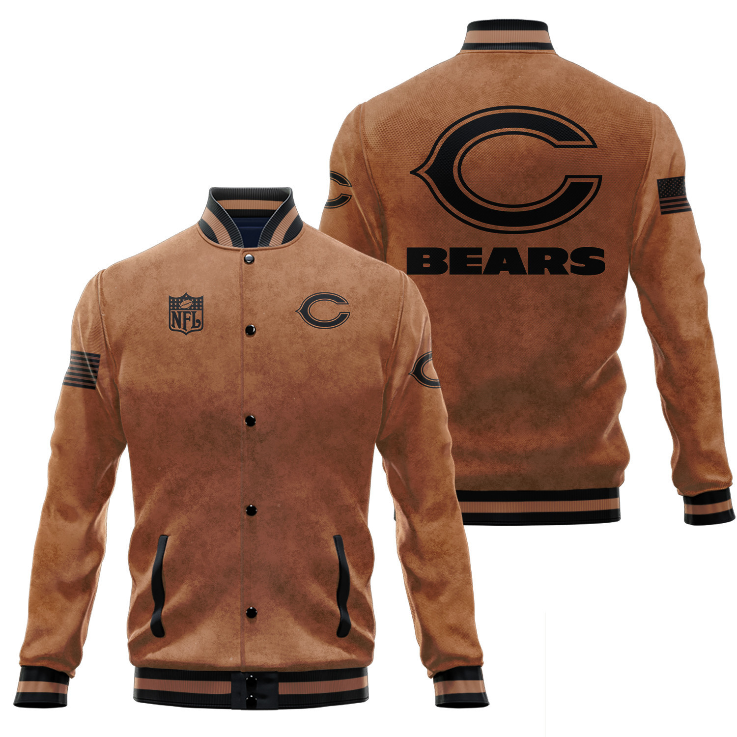 chicago bears 2023 salute to service club baseball jacket baseball varsity jacket baseball jacket all over print brown 0e1ix