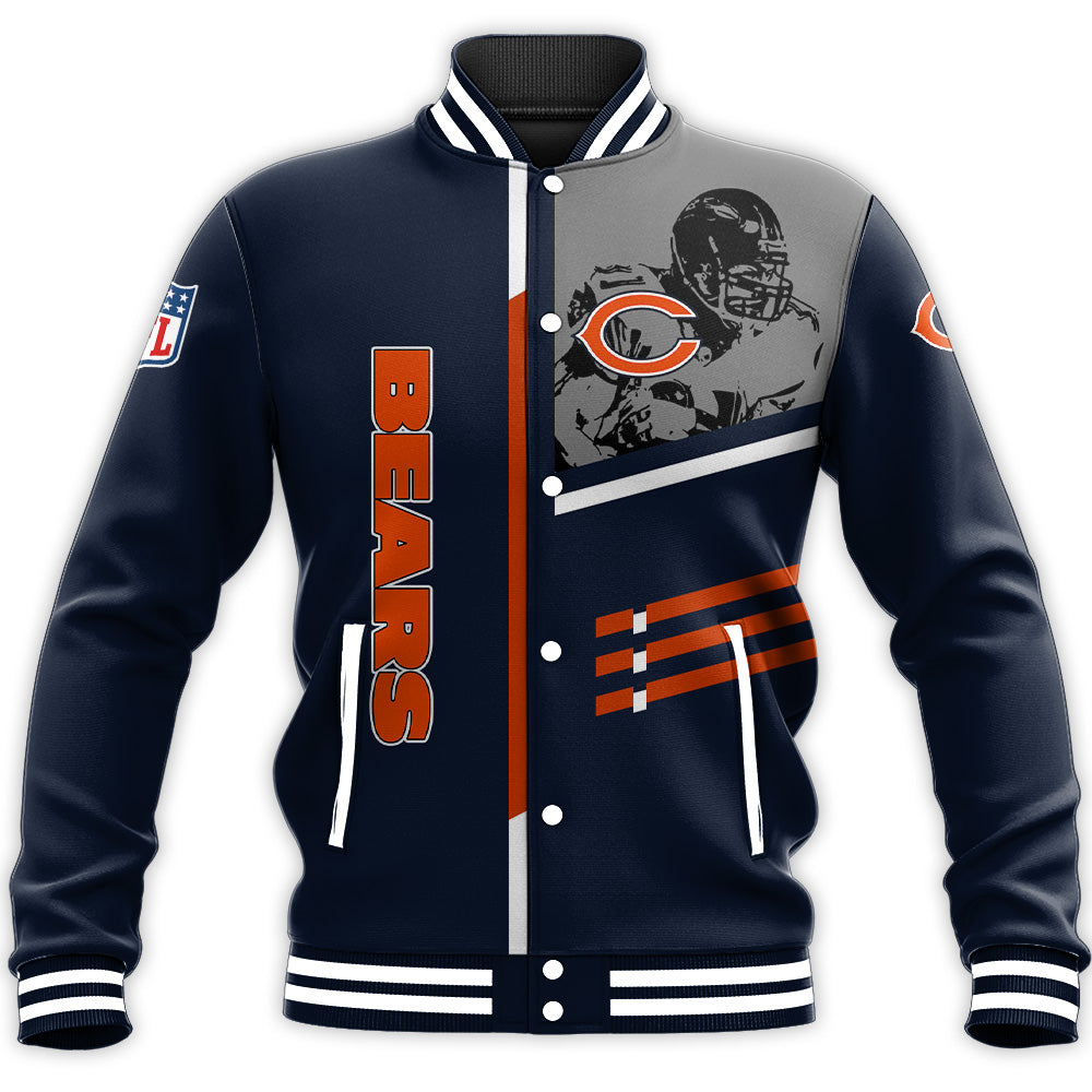 chicago bears baseball jacket button up zipper hooded all over print personalized football for fan nfl l0gux