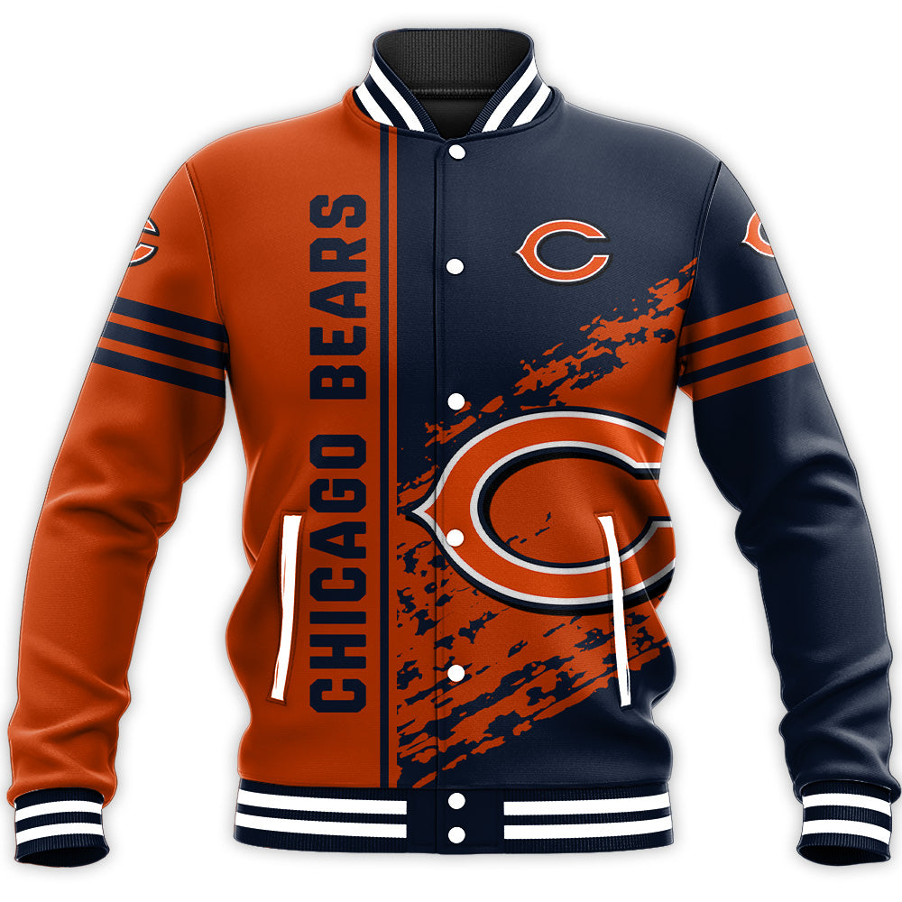 chicago bears baseball jacket button up zipper hooded all over print quarter style nfl hnad9