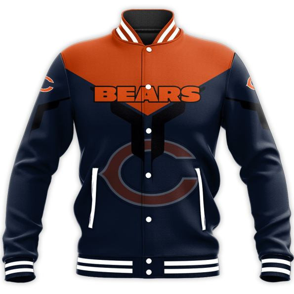 chicago bears nfl football navy and orange 3d print baseball varsity jacket baseball jacket all over print xzjj2