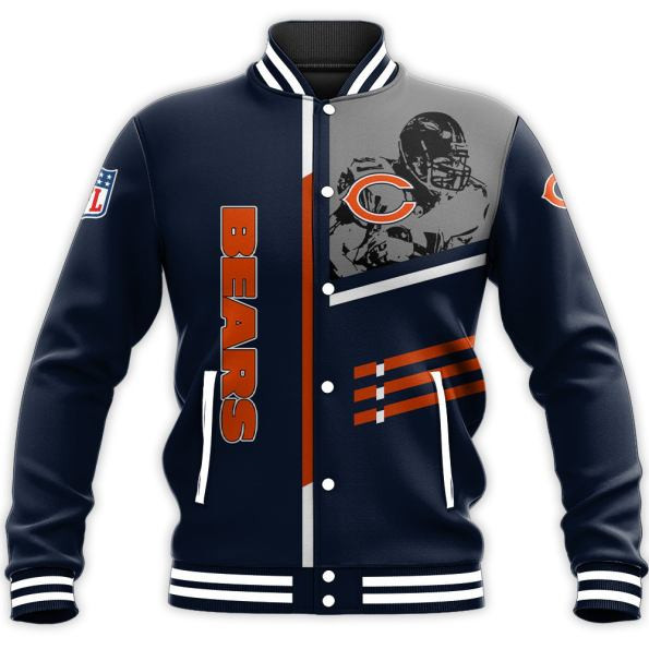 chicago bears nfl football team logo custom name number 3d print baseball varsity jacket baseball jacket all over print lm3fj