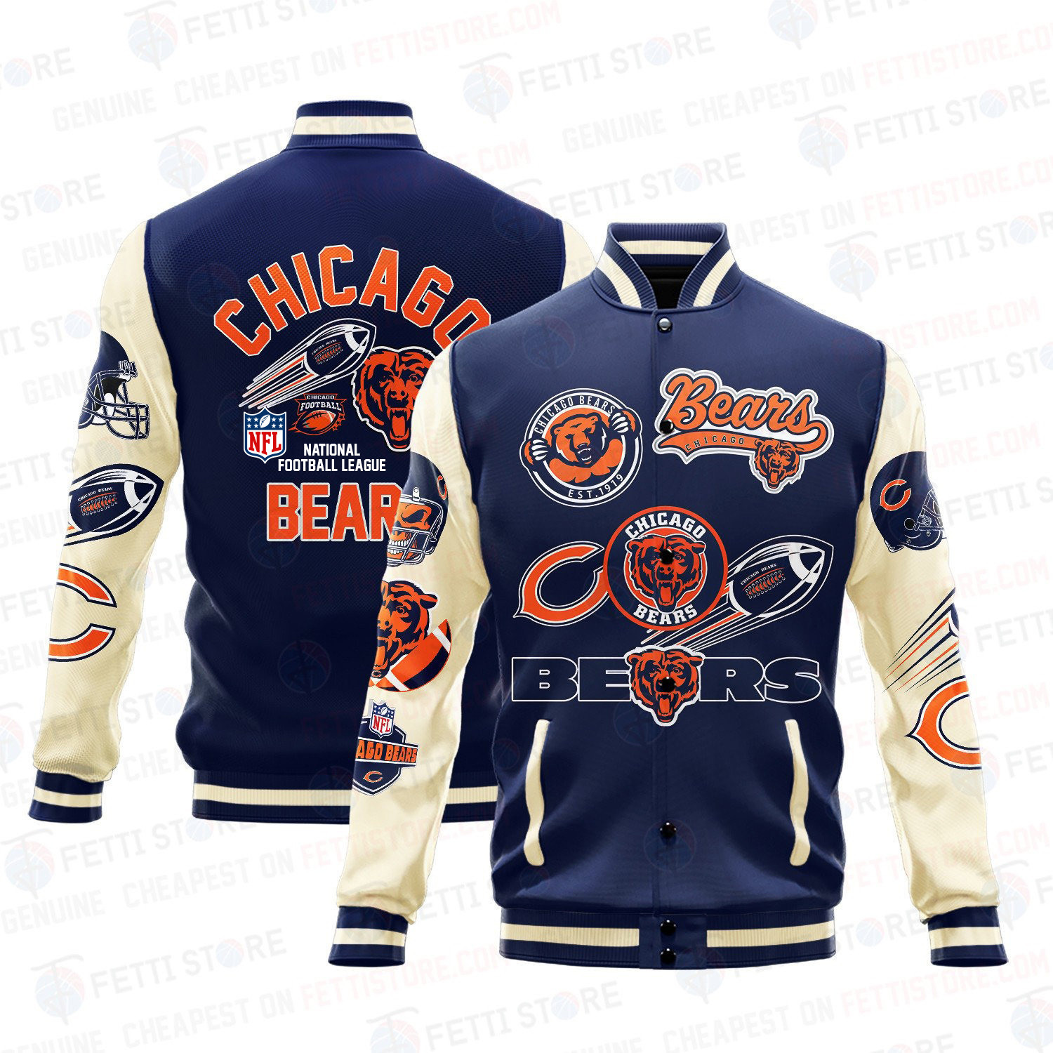 chicago bears nfl pattern baseball varsity jacket baseball jacket all over print eopll