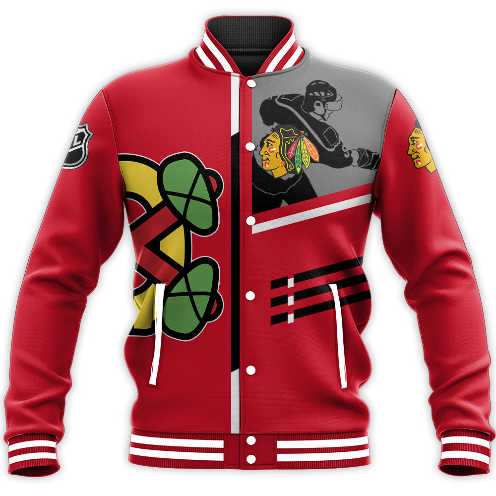 chicago blackhawks baseball jacket button up zipper hooded all over print personalized hockey for fan nhl x9w5v