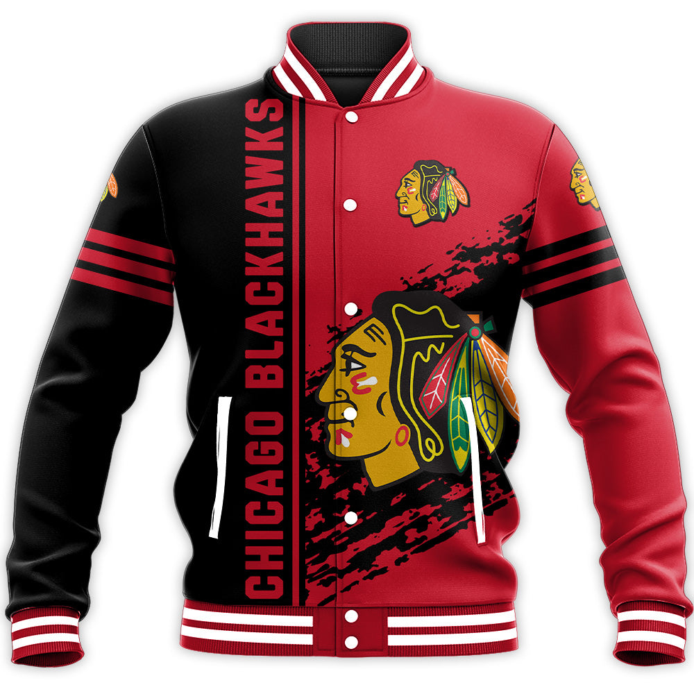 chicago blackhawks baseball jacket button up zipper hooded all over print quarter style nhl yy7uj