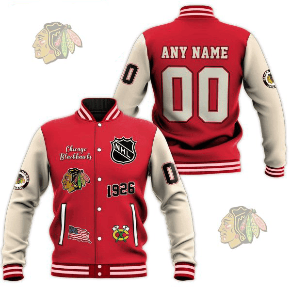 chicago blackhawks nhl custom name and number baseball varsity jacket baseball jacket all over print t3dto