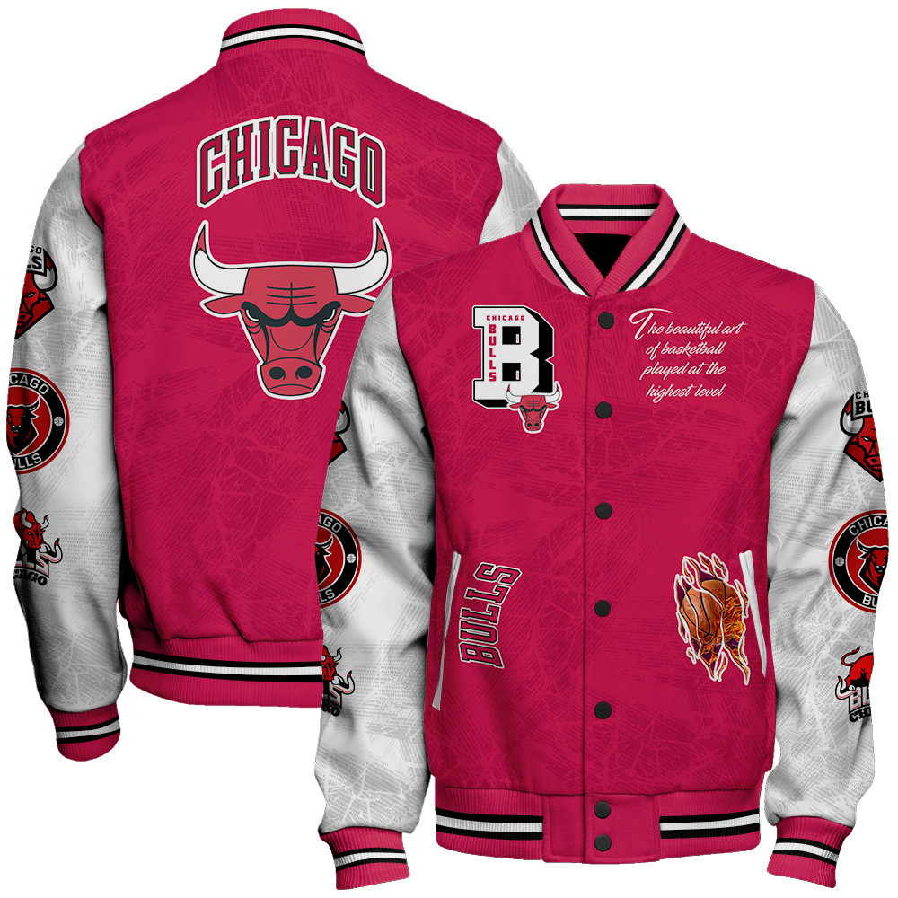 chicago bulls team logo sport pattern baseball varsity jacket baseball jacket all over print eobj5