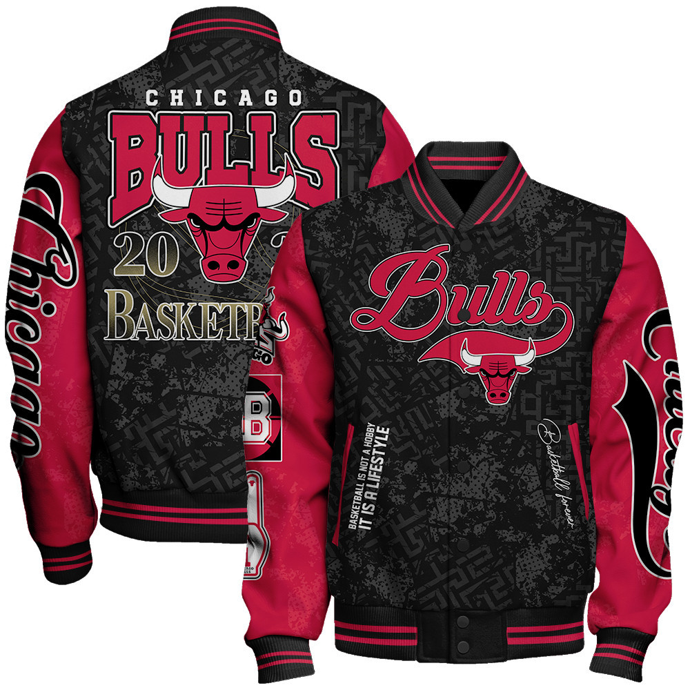 chicago bulls team logo sport pattern basketball forever baseball varsity jacket baseball jacket all over print gajij