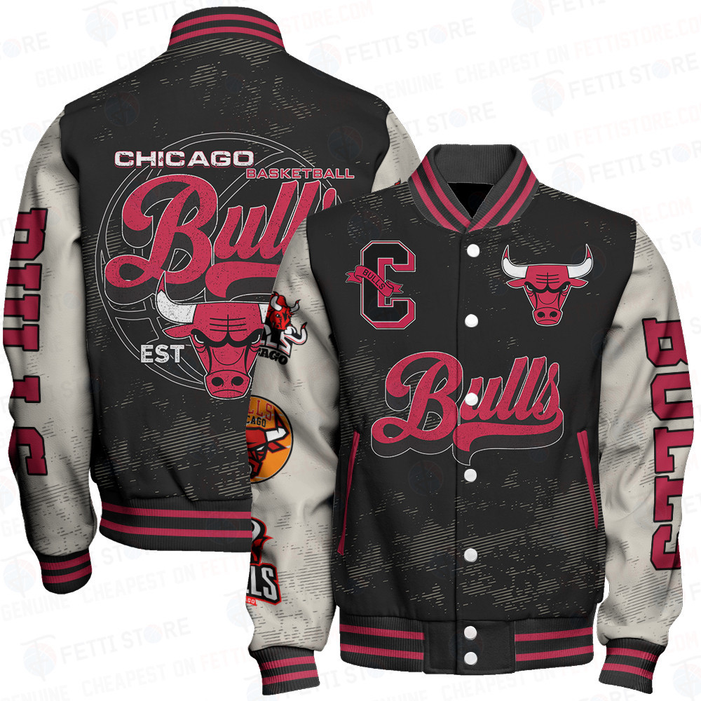 chicago bulls team logo sport pattern classic baseball varsity jacket baseball jacket all over print ctxqu