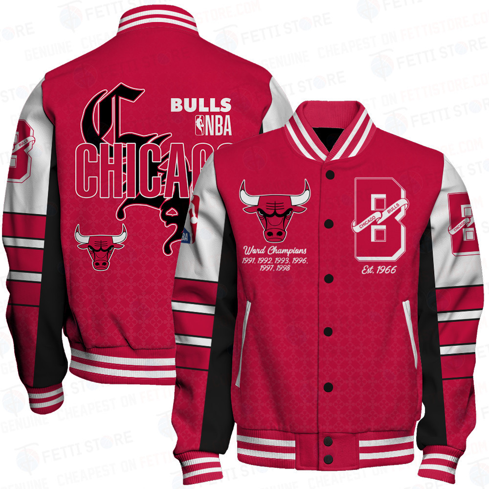 chicago bulls team logo sport pattern retro baseball varsity jacket baseball jacket all over print vbi5p