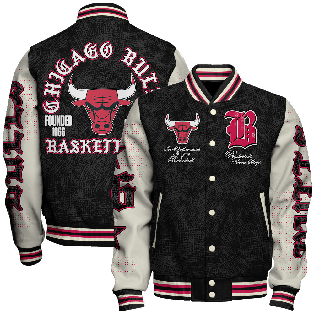 chicago bulls team logo sport pattern style baseball varsity jacket baseball jacket all over print jkc0v