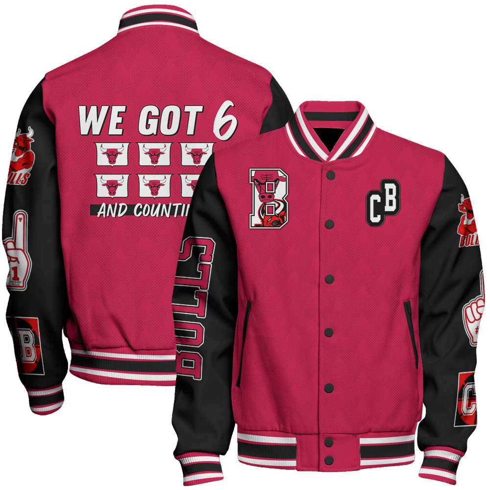 chicago bulls team logo sport pattern trophy baseball varsity jacket baseball jacket all over print bstcv