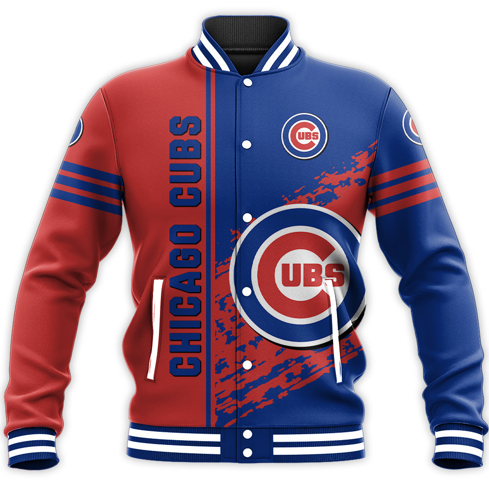 chicago cubs baseball jacket button up zipper hooded all over print quarter style mlb mqefw