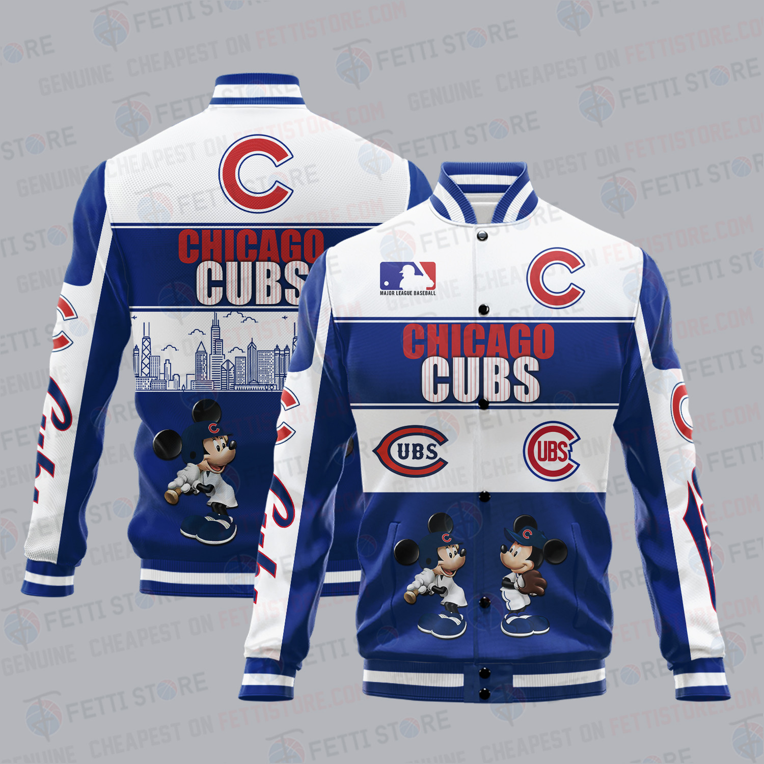 chicago cubs city and logo pattern print baseball varsity jacket baseball jacket all over print 3f96z