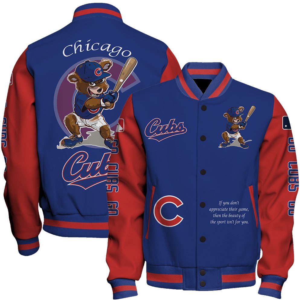 chicago cubs mlb baseball clark the cub mascot special design 3d unisex baseball varsity jacket baseball jacket all over print l7jap