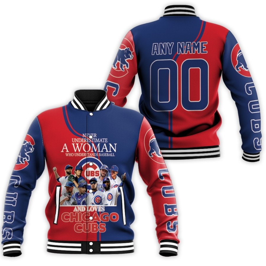 chicago cubs never underestimate a woman loves cubs legends all over print gift with personalized for cubs fans baseball jacket button up zipper hooded all over print mlb likyf