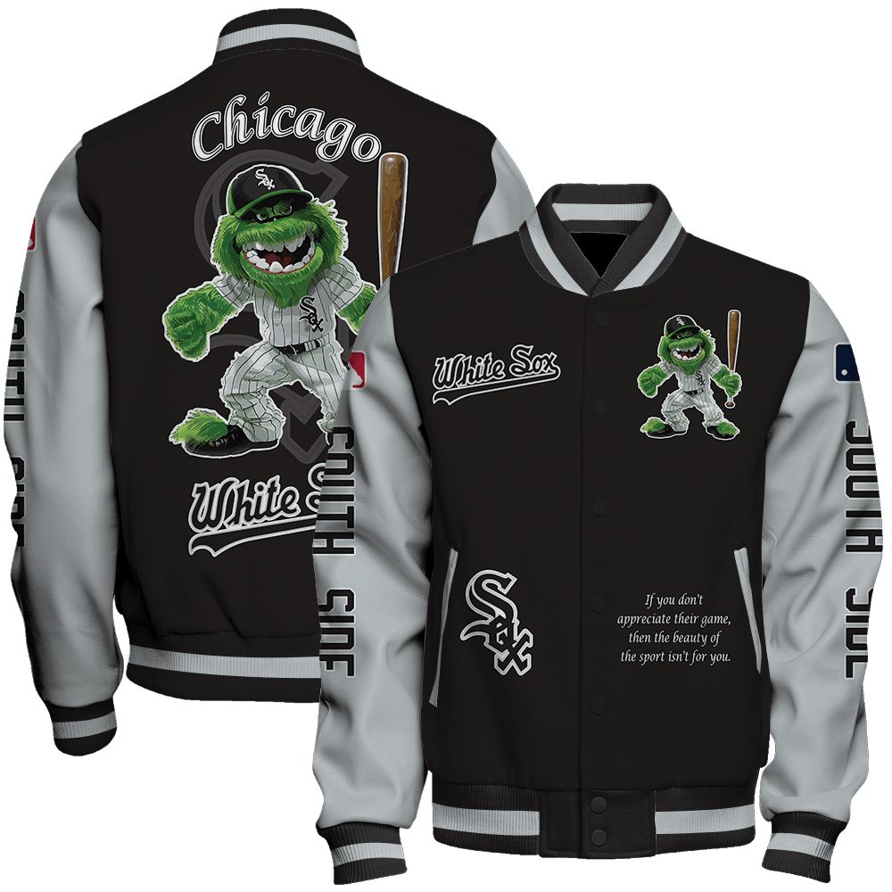 chicago white sox mlb baseball southpaw mascot south side special design 3d unisex baseball varsity jacket baseball jacket all over print meui3