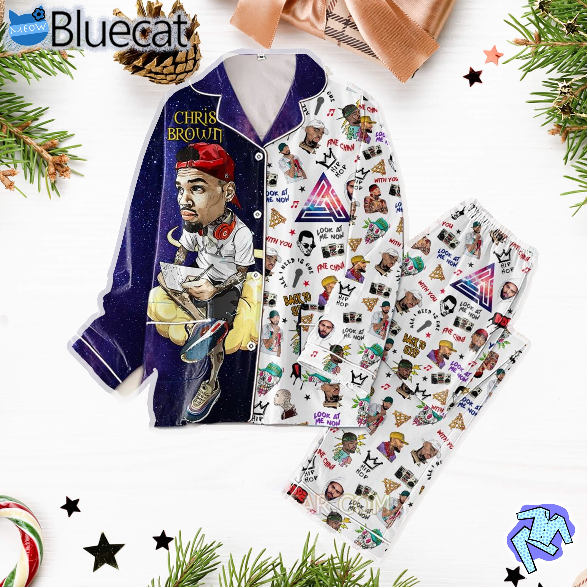 chris brown stickers galaxy men womens pajamas set