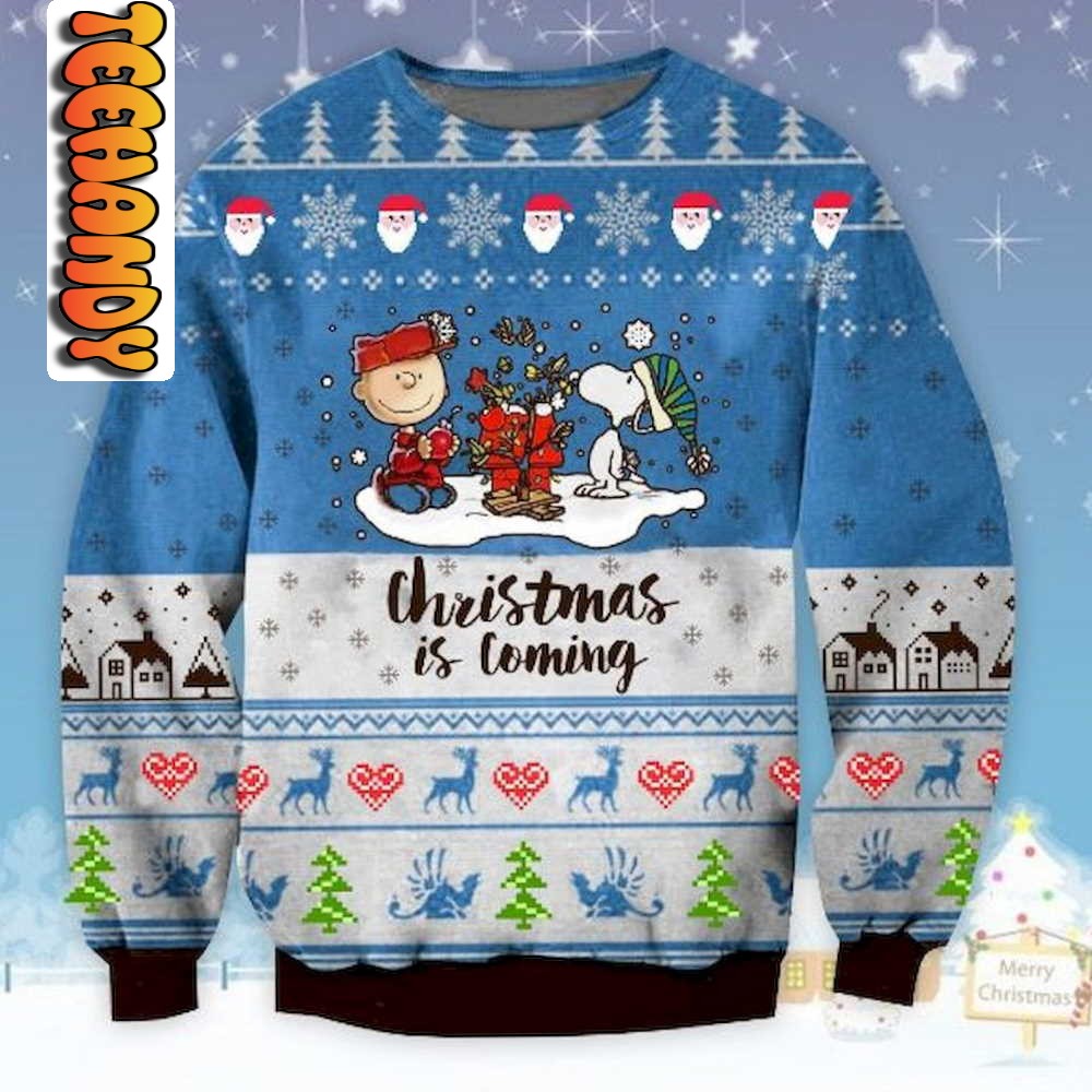 christmas is coming with peanut snoopy ugly sweater62452