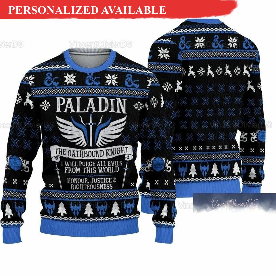 christmas dnd classes paladin ugly christmas sweater 6845