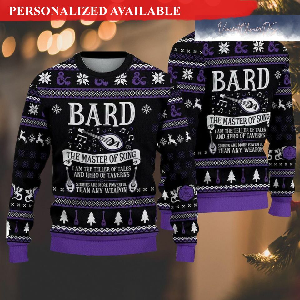 christmas gift dnd classes bard ugly christmas sweater 8059