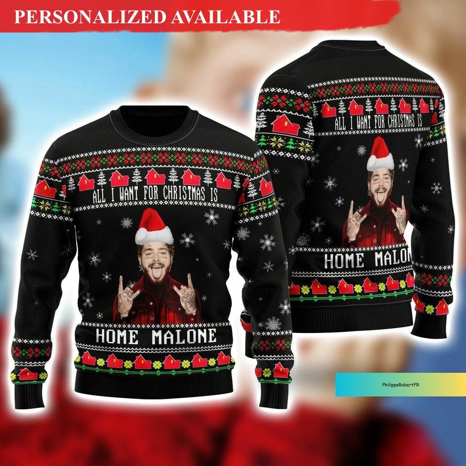 christmas post malone sweater home malone ugly sweater 3819