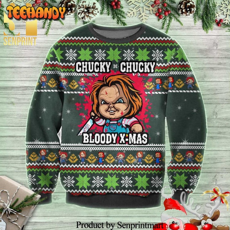 chucky childs play bloody horror xmas knitted ugly xmas sweater 144bz