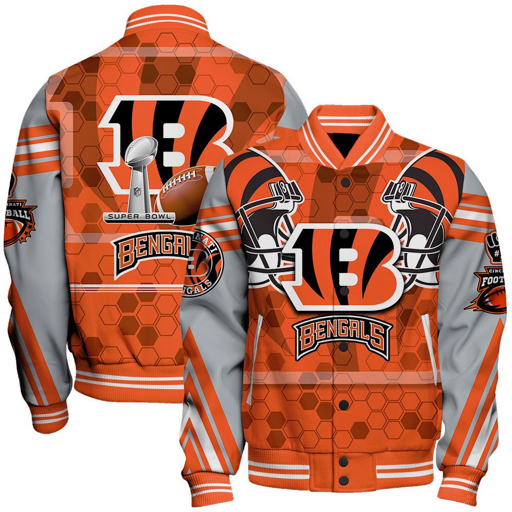 cincinnati bengals 3d football pattern cool print baseball varsity jacket baseball jacket all over print vewtb