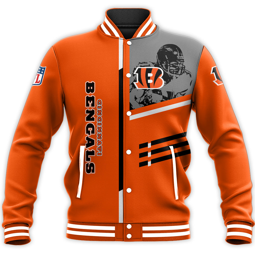 cincinnati bengals baseball jacket button up zipper hooded all over print personalized football for fan nfl ijn9h