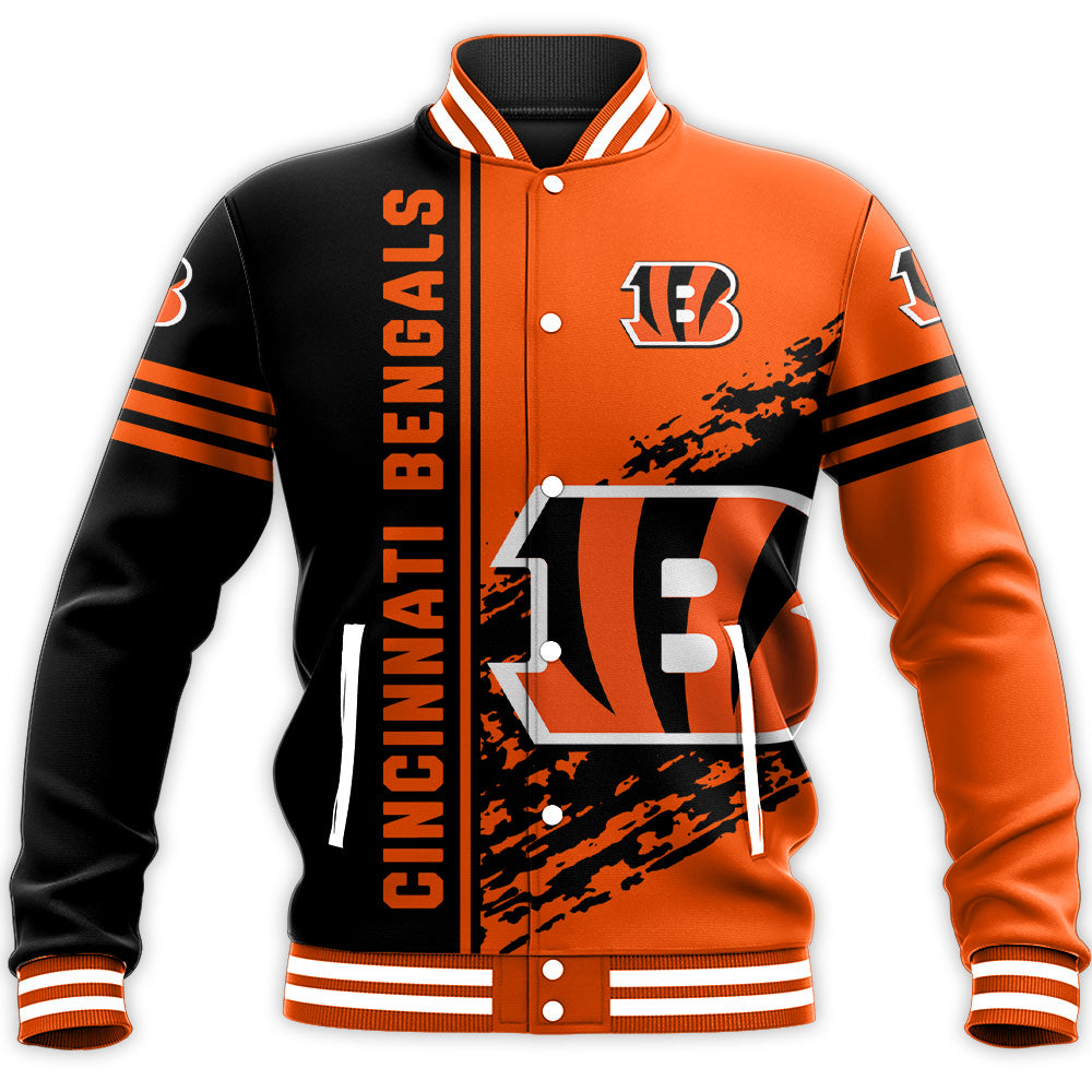 cincinnati bengals baseball jacket button up zipper hooded all over print quarter style nfl dnvpa