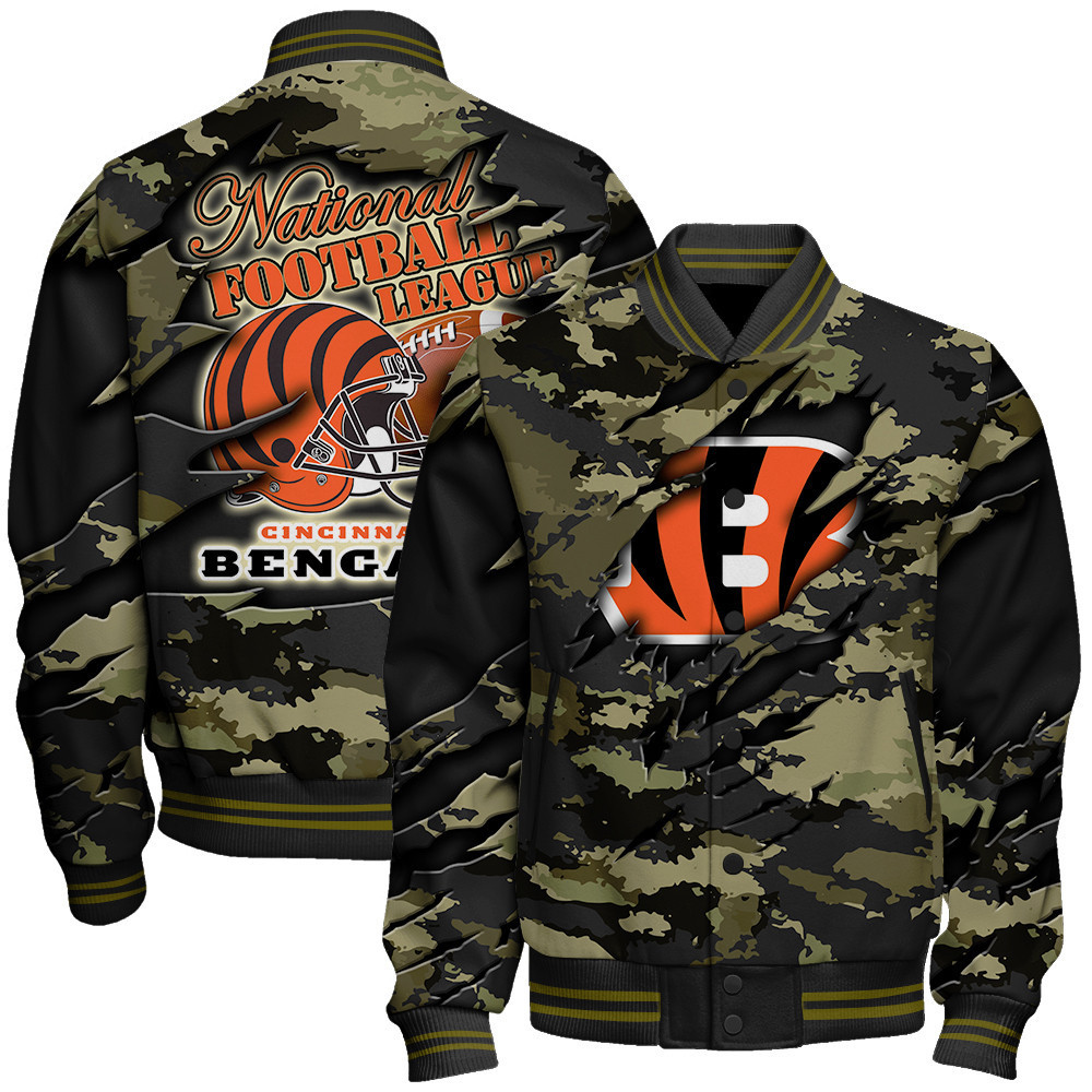 cincinnati bengals black camo pattern nfl baseball varsity jacket baseball jacket all over print hfmlv