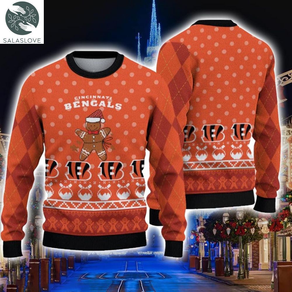 cincinnati bengals christmas gingerbread man ugly sweater ht230919 1 icvuus