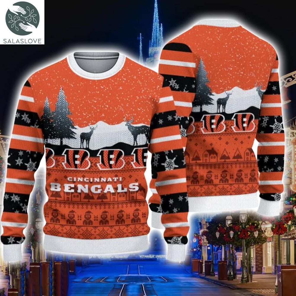 cincinnati bengals christmas reindeers pattern ugly sweater ht230920 1 osxwx6