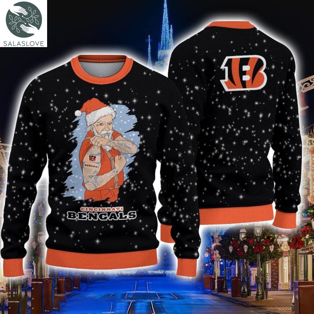 cincinnati bengals christmas santa claus tattoo ugly sweater ht230921 1 zud63q