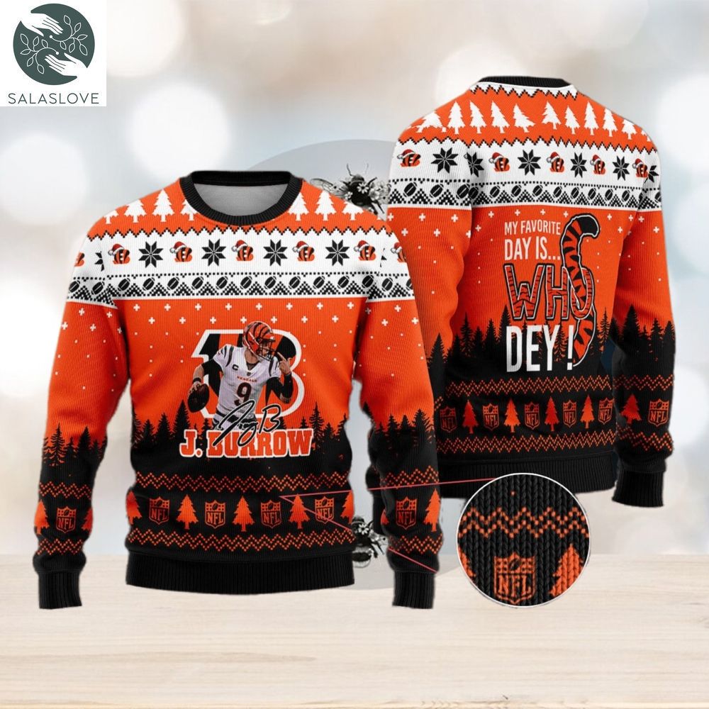 cincinnati bengals joe burrow 9 super bowl my favorite day is whoo dey ugly christmas sweater 1 qihos9