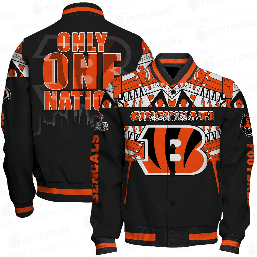 cincinnati bengals only one nation print baseball varsity jacket baseball jacket all over print fmeca