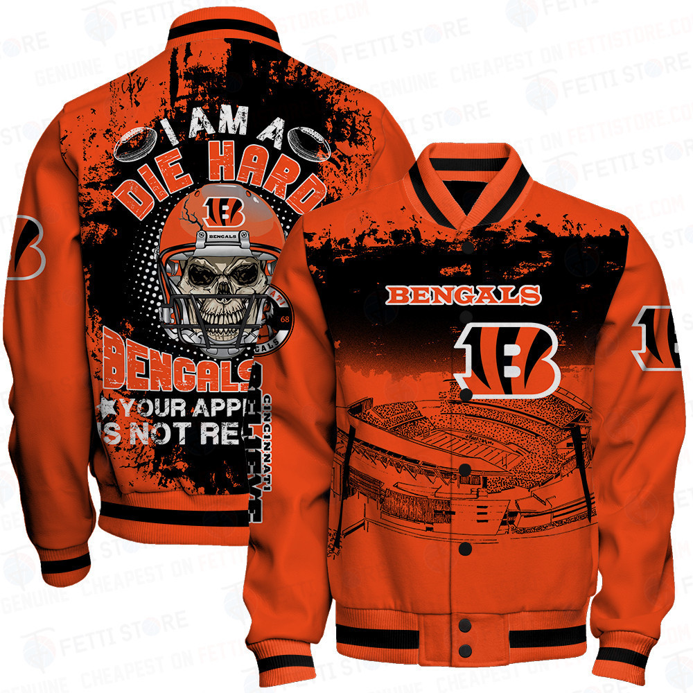 cincinnati bengals skull helmet halloween pattern baseball varsity jacket baseball jacket all over print vgngi