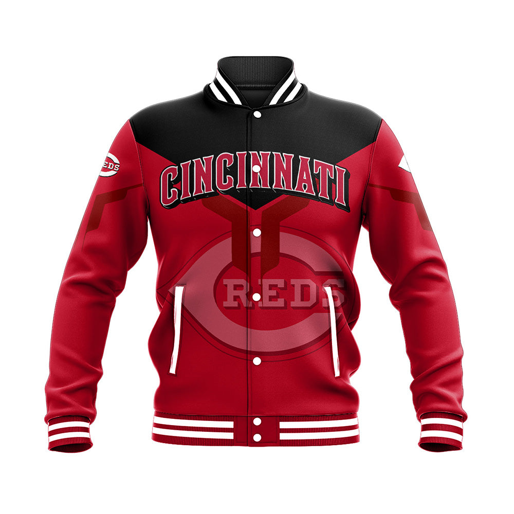 cincinnati reds baseball jacket button up zipper hooded all over print drinking style mlb il8ct