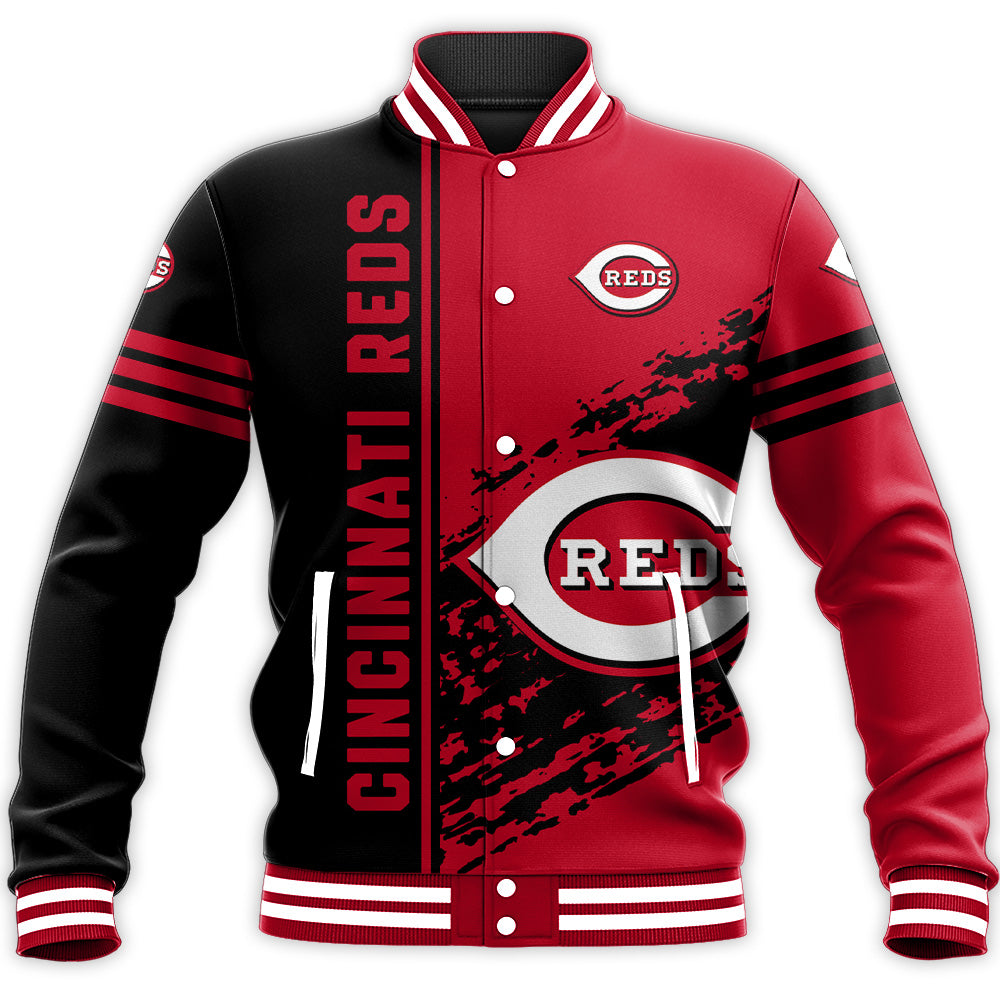 cincinnati reds baseball jacket button up zipper hooded all over print quarter style mlb b0q5r