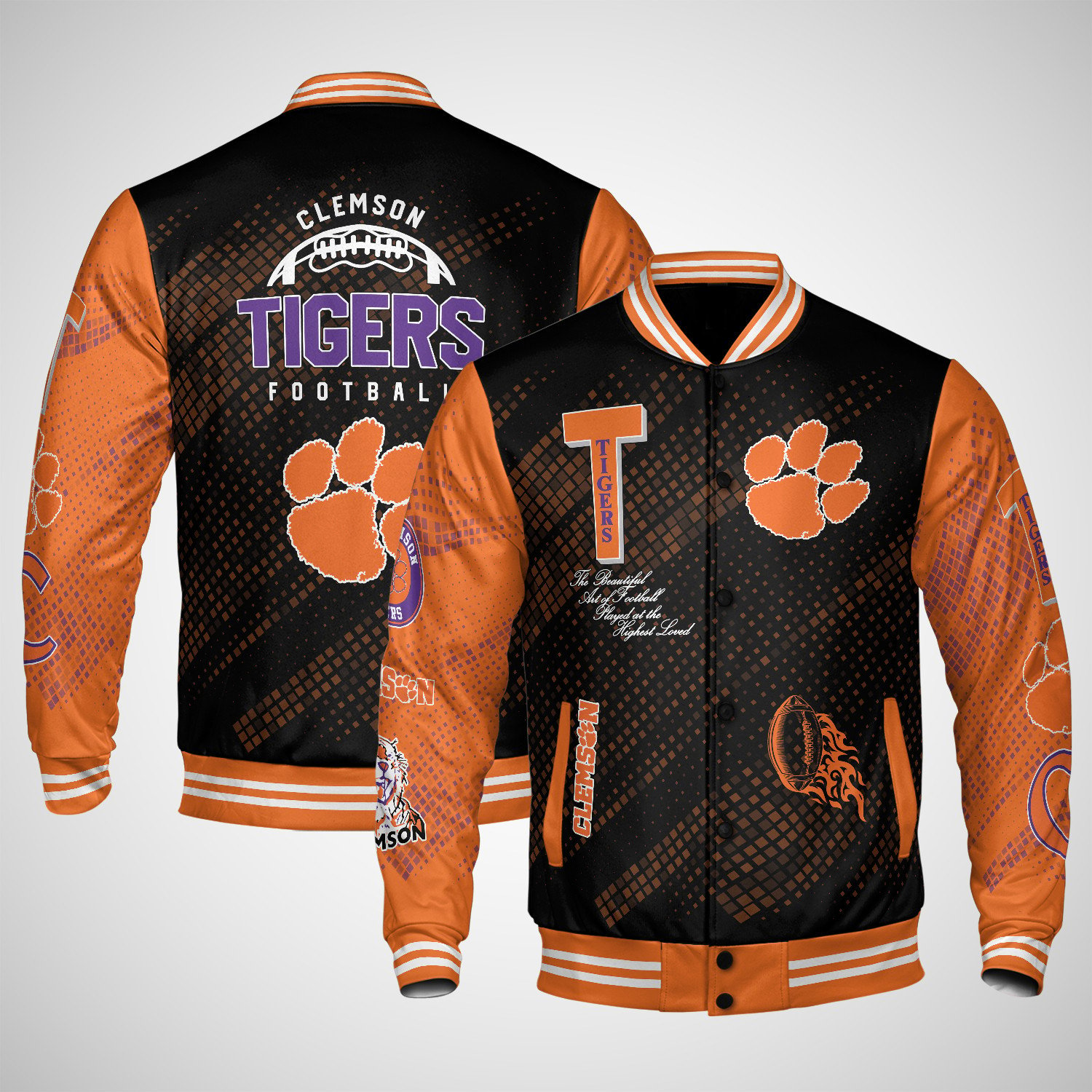 clemson tigers varsity jacket baseball jacket all over print wf cct5p